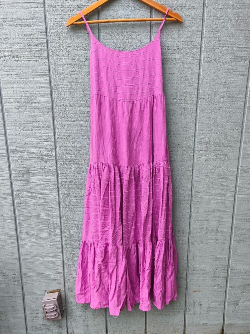 Haute Hippie Tiered Smocked Maxi Dress sz XS Purple Flowy Bow Beachy Boho